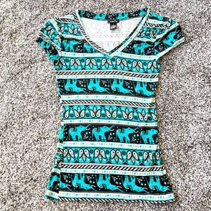 Rue21 Jr Top Teal and Black Elephant print Size Small